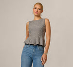 Pearly Beaded Sweater Knit Peplum Top In Dark Heather 1
