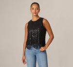 Scalloped Sequin Beaded Tank Top In Black 3