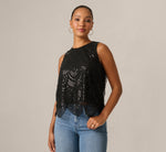 Scalloped Sequin Beaded Tank Top In Black 1
