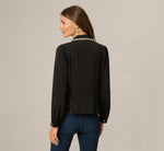 Long Sleeve Silky Rhinestone Beaded Blouse In Black 6