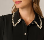 Long Sleeve Silky Rhinestone Beaded Blouse In Black 4