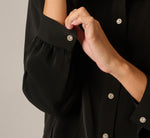 Long Sleeve Silky Rhinestone Beaded Blouse In Black 5
