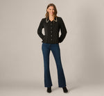 Long Sleeve Silky Rhinestone Beaded Blouse In Black 2