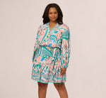 Plus Size Long Sleeve Retro Printed A Line Dress In Peach Multi 2