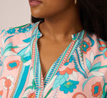 Plus Size Long Sleeve Retro Printed A Line Dress In Peach Multi 3