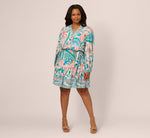 Plus Size Long Sleeve Retro Printed A Line Dress In Peach Multi 7