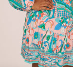 Plus Size Long Sleeve Retro Printed A Line Dress In Peach Multi 4