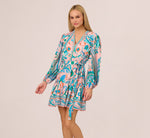 Long Sleeve Retro Printed A Line Dress In Peach Multi 3