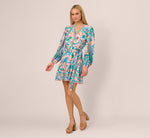 Long Sleeve Retro Printed A Line Dress In Peach Multi 8