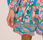 Long Sleeve Retro Printed A Line Dress In Peach Multi 5