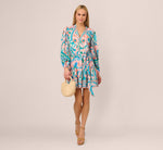 Long Sleeve Retro Printed A Line Dress In Peach Multi 2