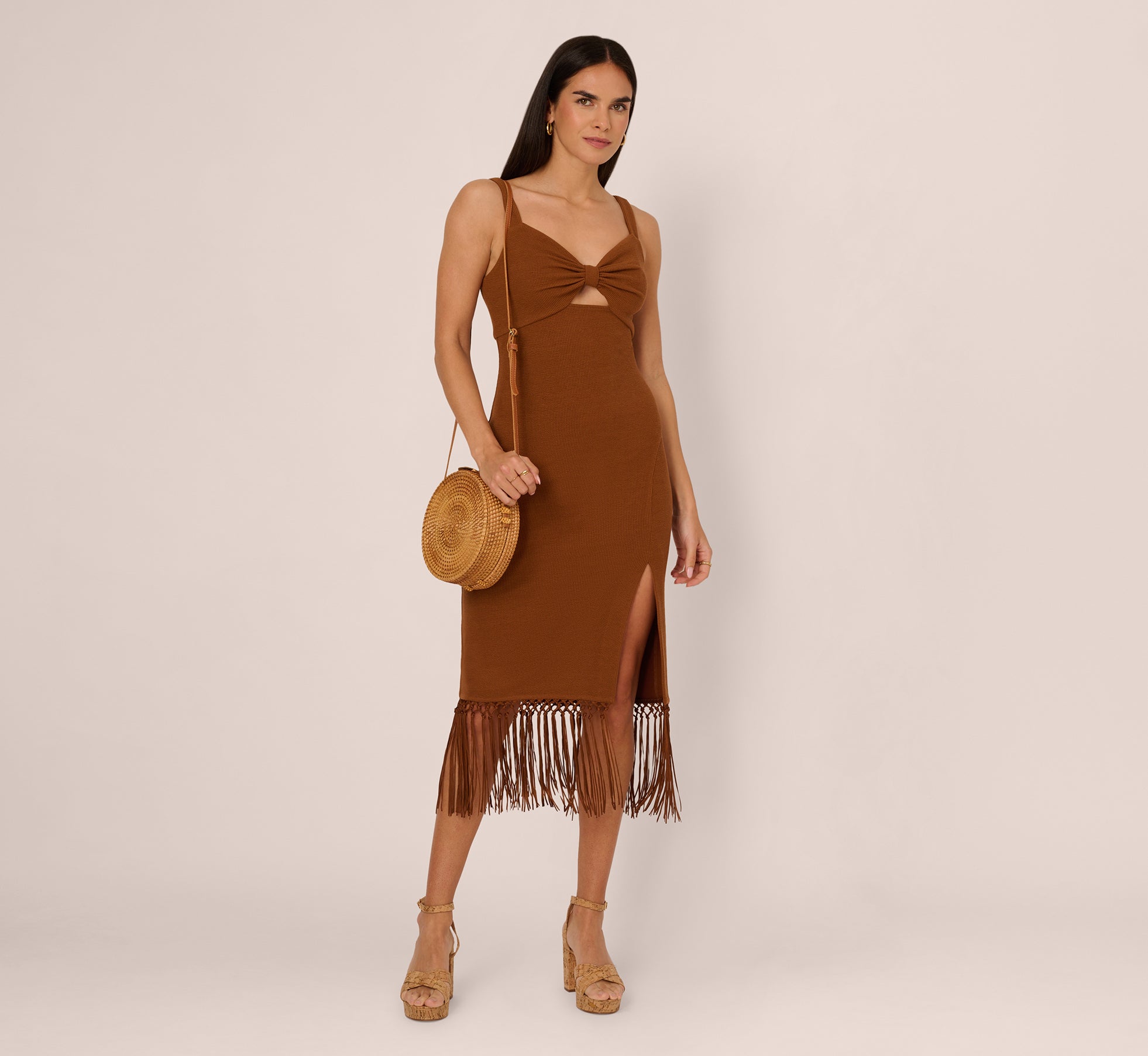 adrianna papell Fringe Trim Midi Dress With Keyhole Cutout Bust In Light Brown Hotsell | Clothing adrianna papell Fringe Trim Midi Dress With Keyhole Cutout Bust In Light Brown Hotsell | Clothing