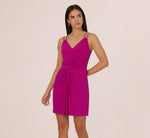 Shirred Jersey Dress With Dual Beaded Straps In Hot Magenta 2