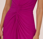 Shirred Jersey Dress With Dual Beaded Straps In Hot Magenta 4