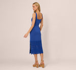 Crochet Trimmed Sheath Midi Dress With Tank Straps In Cobalt 5