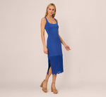 Crochet Trimmed Sheath Midi Dress With Tank Straps In Cobalt 2