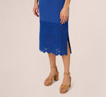 Crochet Trimmed Sheath Midi Dress With Tank Straps In Cobalt 3