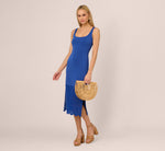 Crochet Trimmed Sheath Midi Dress With Tank Straps In Cobalt 1