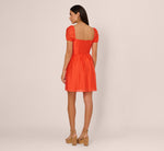 Shirred Fit And Flare Dress With Puff Short Sleeves In Orange Spice 5