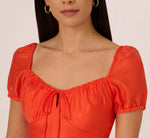 Shirred Fit And Flare Dress With Puff Short Sleeves In Orange Spice 3