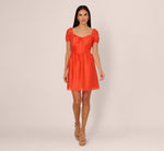 Shirred Fit And Flare Dress With Puff Short Sleeves In Orange Spice 7