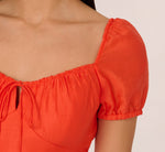 Shirred Fit And Flare Dress With Puff Short Sleeves In Orange Spice 4