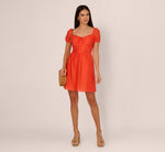 Shirred Fit And Flare Dress With Puff Short Sleeves In Orange Spice 1
