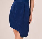 Satin Sleeveless Asymmetric Dress With Draped Neckline In Navy 4