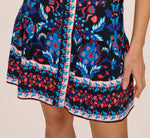 Abstract Print Button Down Dress With Three Quarter Bell Sleeves In Navy Multi 4