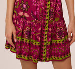 Abstract Print Button Down Dress With Three Quarter Bell Sleeves In Burgundy Multi 3