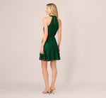 Metallic Blouson Halter Dress In Emerald Green 6