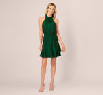 Metallic Blouson Halter Dress In Emerald Green 8