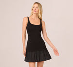 Ponte Taffeta Drop Waist Flounce Dress In Black 3