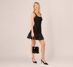 Ponte Taffeta Drop Waist Flounce Dress In Black 2