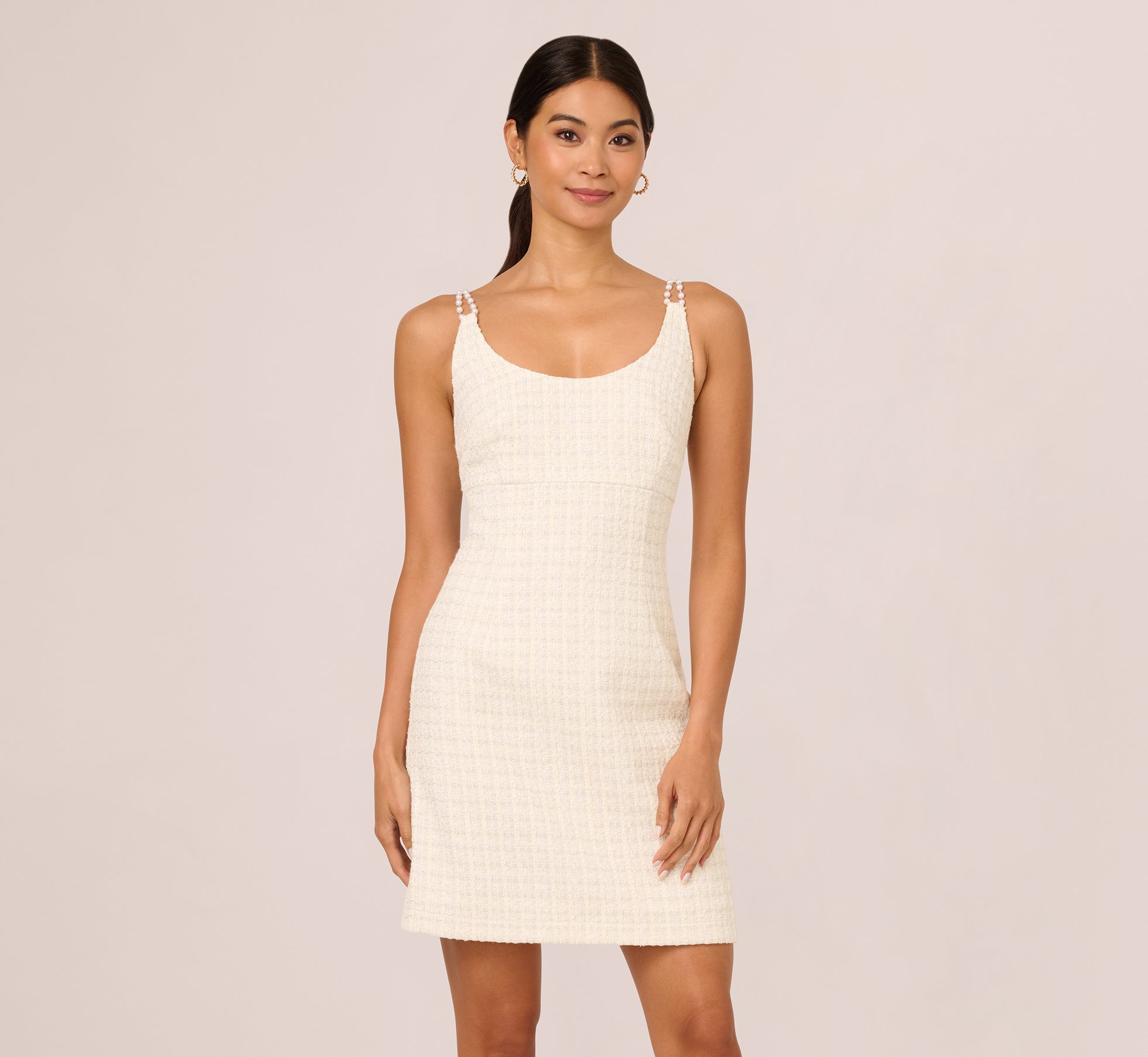 cream tweed & pearl petra mini dress UNDRESS PETRA CREAMY TWEED MINI BLAZER DRESS
