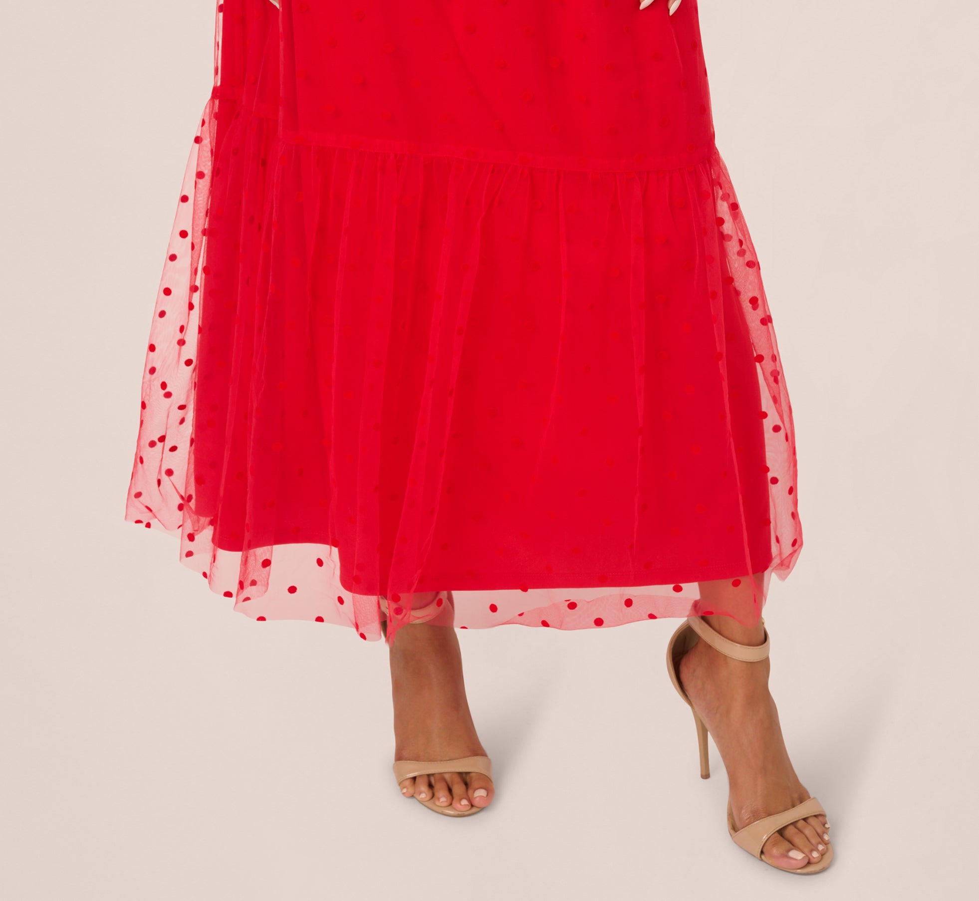 Dot Tulle Ruffle Dress In Red Adrianna Papell