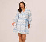 Plus Size Long Sleeve Flounce Eyelet Shirt Dress In Light Blue Ivory 2