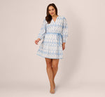 Plus Size Long Sleeve Flounce Eyelet Shirt Dress In Light Blue Ivory 7