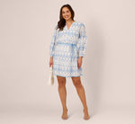 Plus Size Long Sleeve Flounce Eyelet Shirt Dress In Light Blue Ivory 1