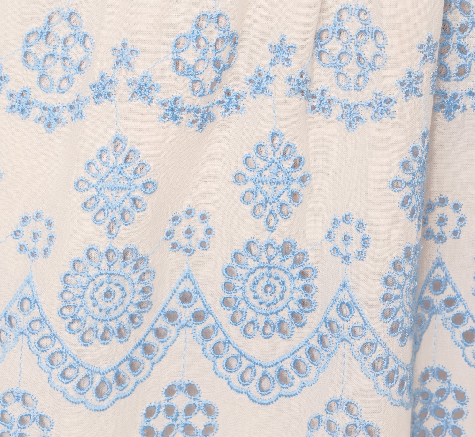 Long Sleeve Flounce Eyelet Shirt Dress In Light Blue Ivory 1