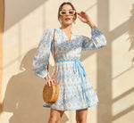 Long Sleeve Flounce Eyelet Shirt Dress In Light Blue Ivory 1