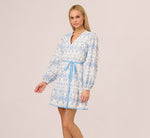 Long Sleeve Flounce Eyelet Shirt Dress In Light Blue Ivory 3