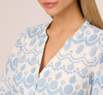 Long Sleeve Flounce Eyelet Shirt Dress In Light Blue Ivory 4