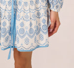Long Sleeve Flounce Eyelet Shirt Dress In Light Blue Ivory 5