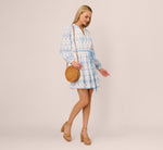 Long Sleeve Flounce Eyelet Shirt Dress In Light Blue Ivory 2