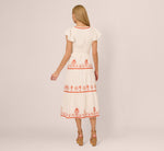 Embroidered Flutter Sleeve Tiered Midi Dress In Ivory Red Multi 6