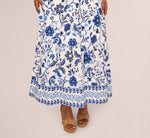 Plus Size Sleeveless Ruffle Collar Printed Midi Dress In White Blue Multi 3
