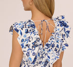 Sleeveless Ruffle Collar Printed Midi Dress In White Blue Multi 4