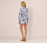 Long Sleeve Tie Front Floral Romper In White Blue Multi 6