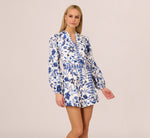 Long Sleeve Tie Front Floral Romper In White Blue Multi 3